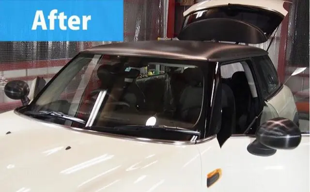 カーラッピングのビフォーアフター　ルーフとサイドミラー