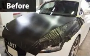 カーラッピングのビフォーアフター　アウディのボンネット