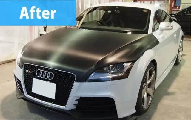 カーラッピングのビフォーアフター　アウディのボンネット
