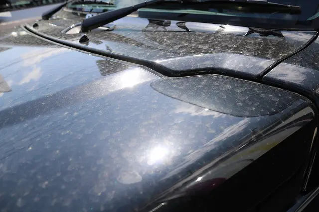 ボンネットに付着した花粉や黄砂などの物質の様子